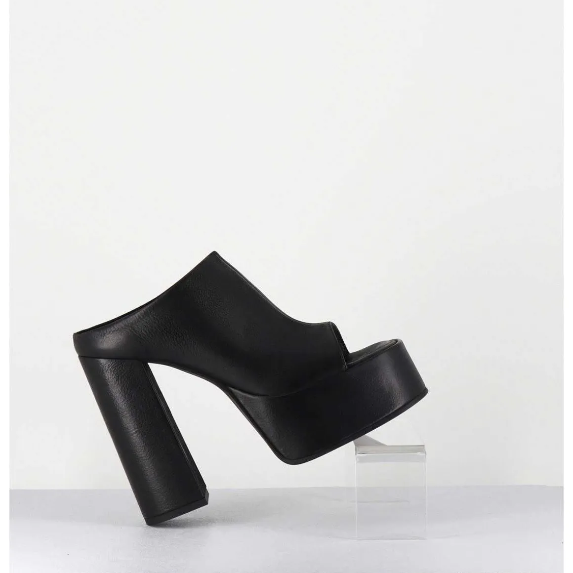 Mules A Plateforme Talon Haut En Cuir Gras Noir - 3765 Gas Nero