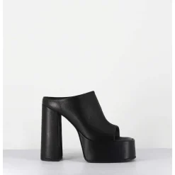 Mules A Plateforme Talon Haut En Cuir Gras Noir - 3765 Gas Nero