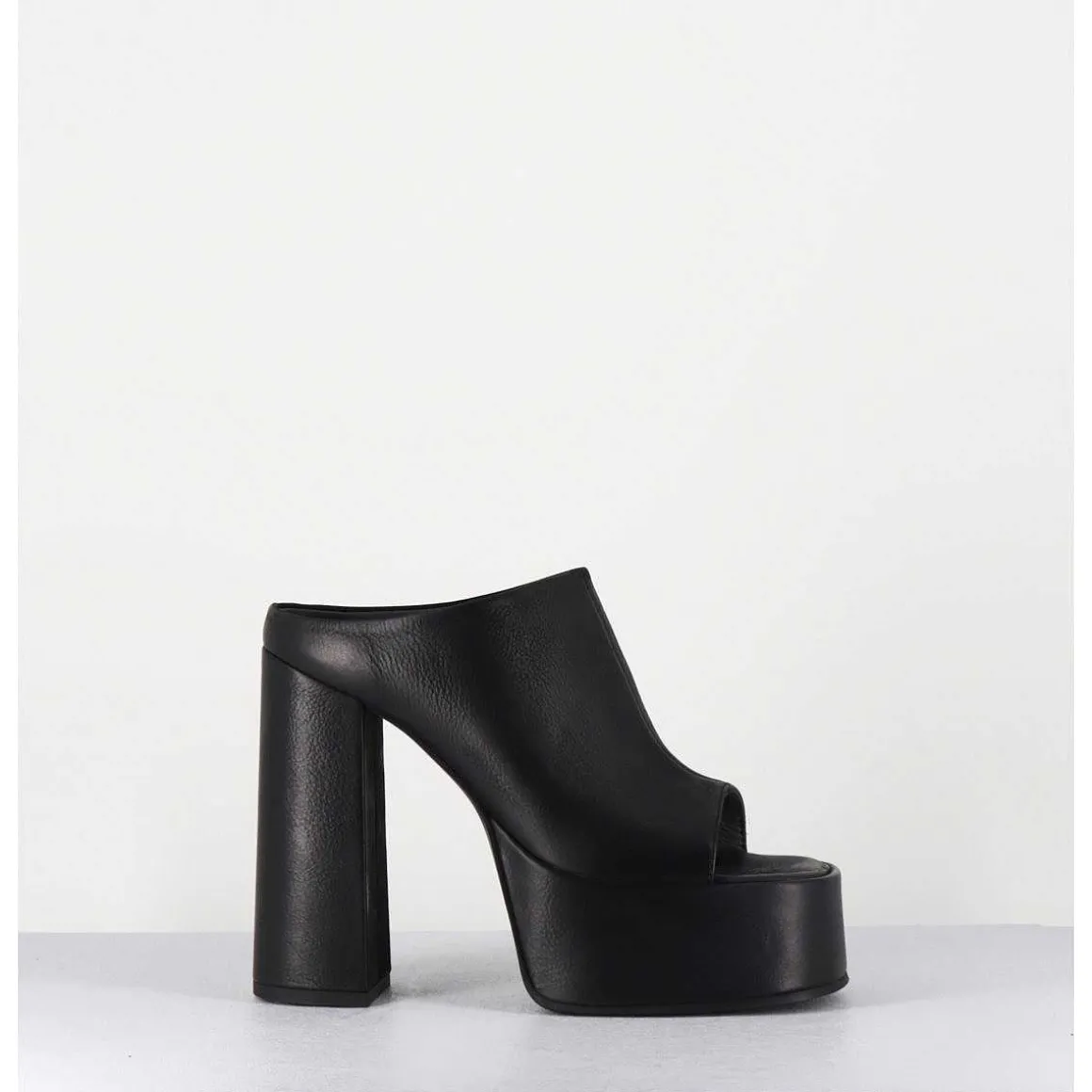 Mules A Plateforme Talon Haut En Cuir Gras Noir - 3765 Gas Nero
