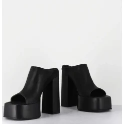 Mules A Plateforme Talon Haut En Cuir Gras Noir - 3765 Gas Nero