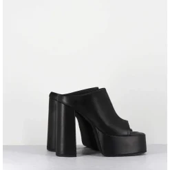 Mules A Plateforme Talon Haut En Cuir Gras Noir - 3765 Gas Nero