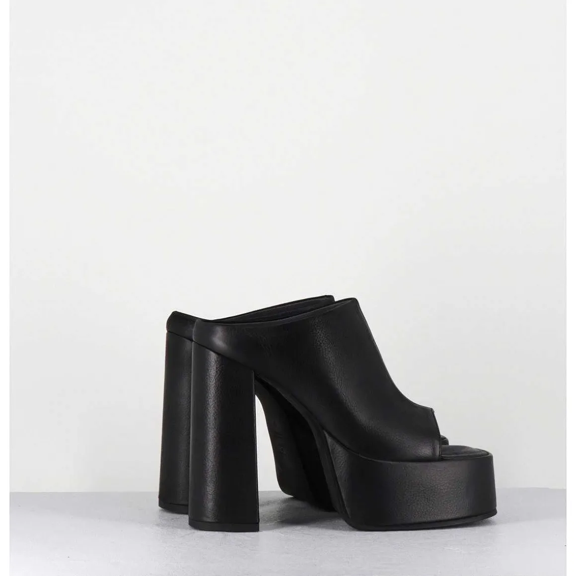 Mules A Plateforme Talon Haut En Cuir Gras Noir - 3765 Gas Nero