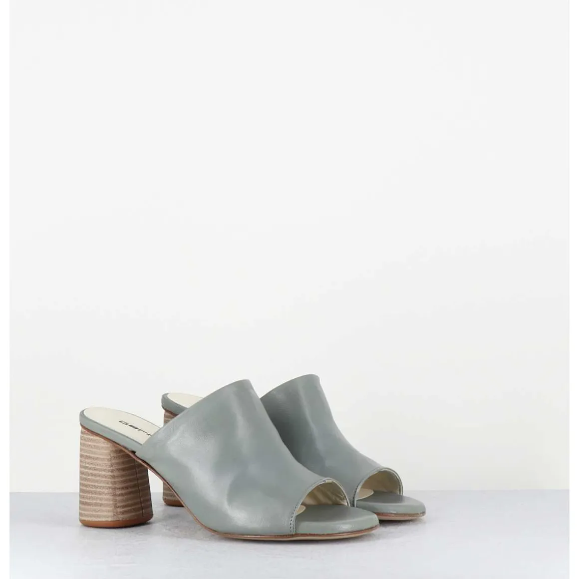 Mules A Talon En Cuir Gris - Maya02 Buffy Cloud