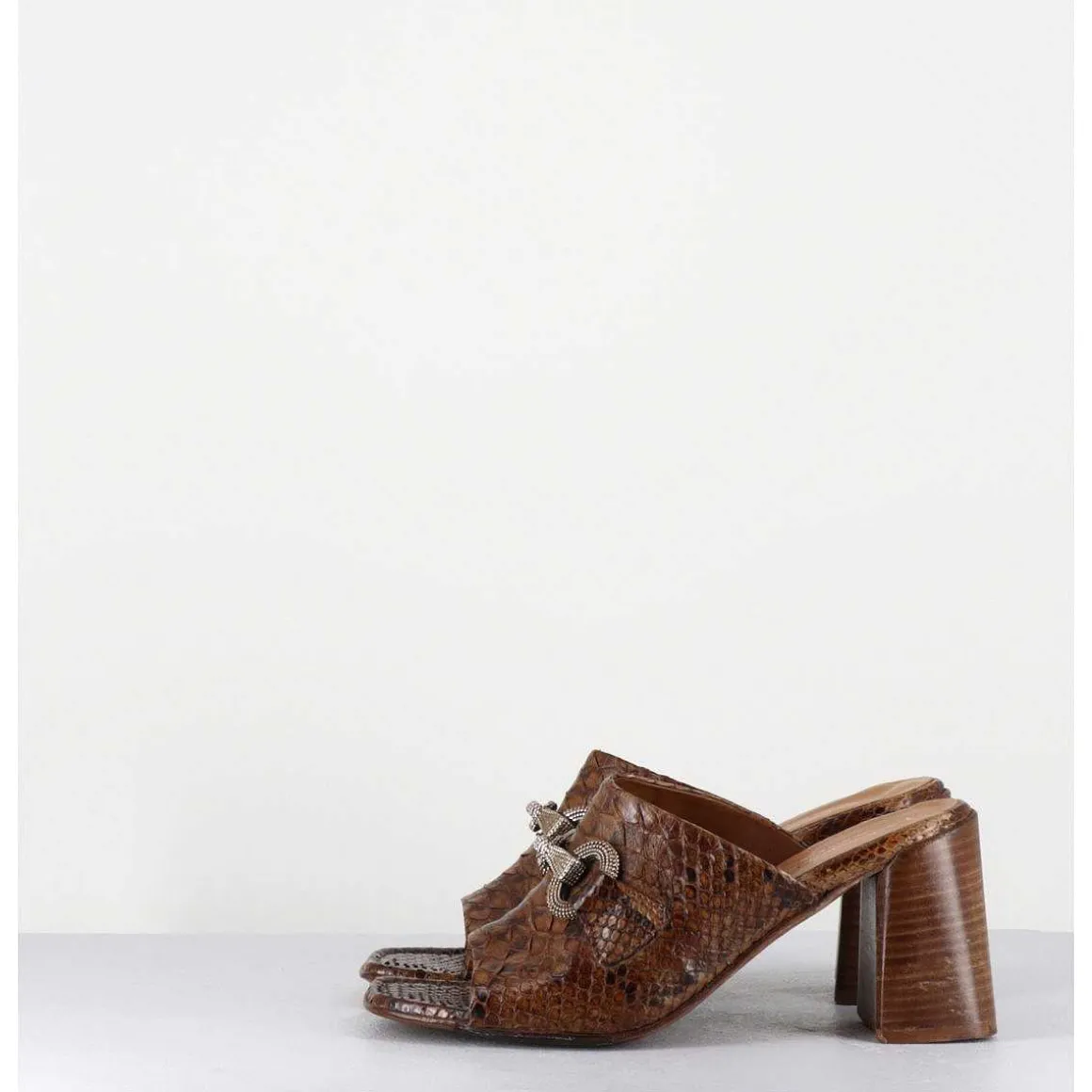 Mules A Talon Haut En Python Camel & Mors Cloute - 5317B Pitone Baneno