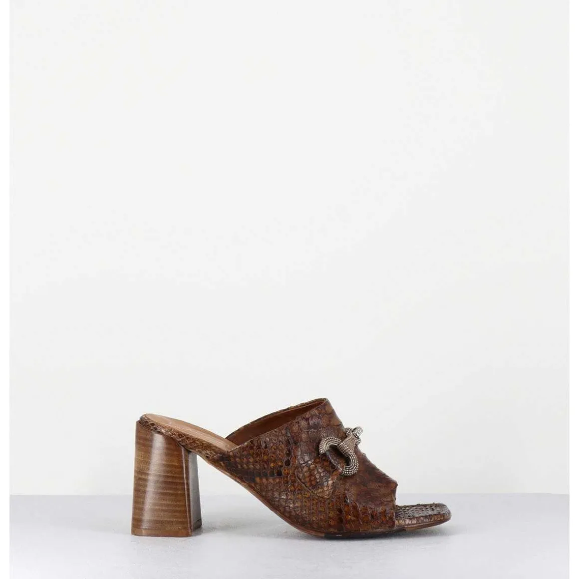 Mules A Talon Haut En Python Camel & Mors Cloute - 5317B Pitone Baneno