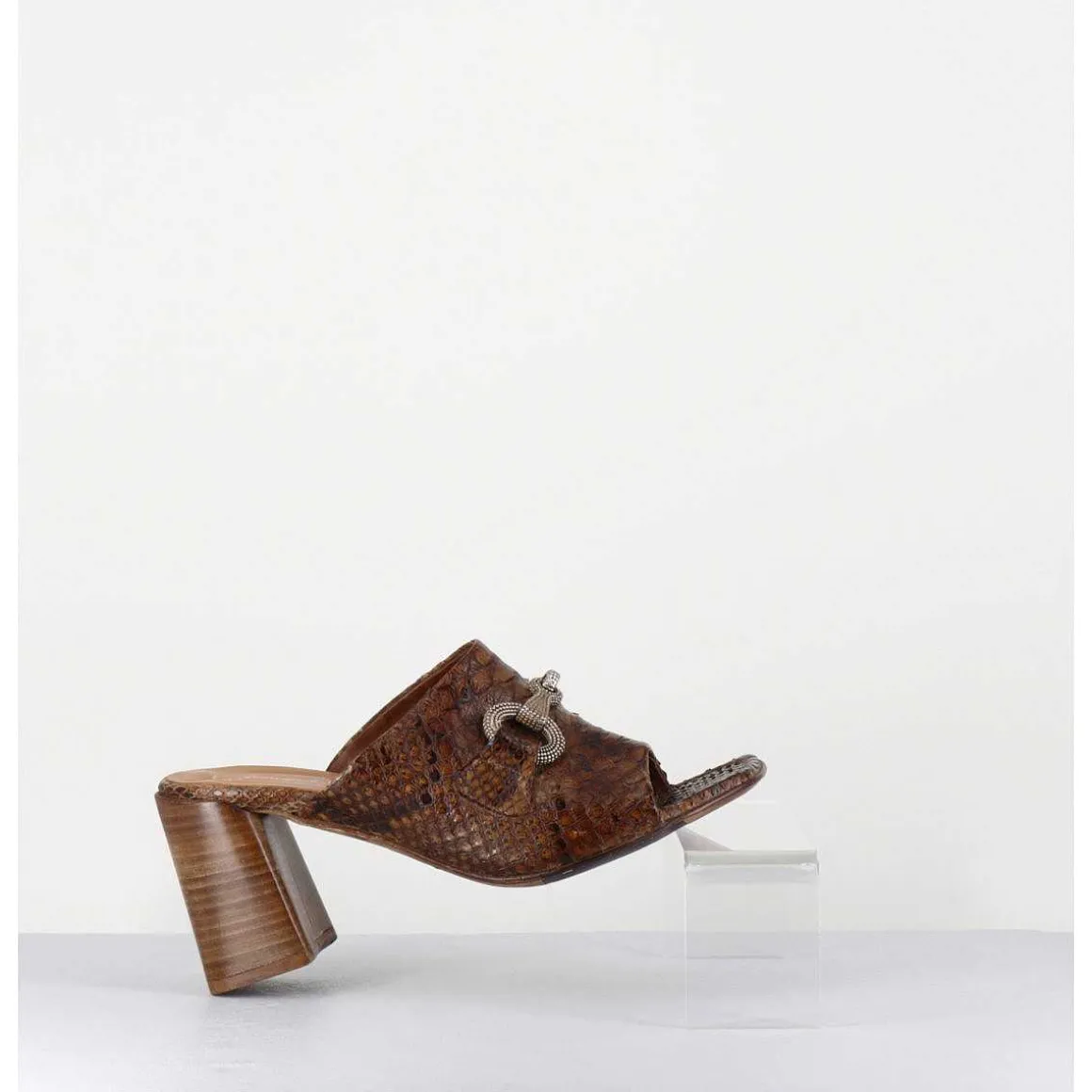Mules A Talon Haut En Python Camel & Mors Cloute - 5317B Pitone Baneno