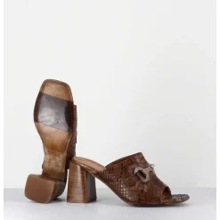 Mules A Talon Haut En Python Camel & Mors Cloute - 5317B Pitone Baneno