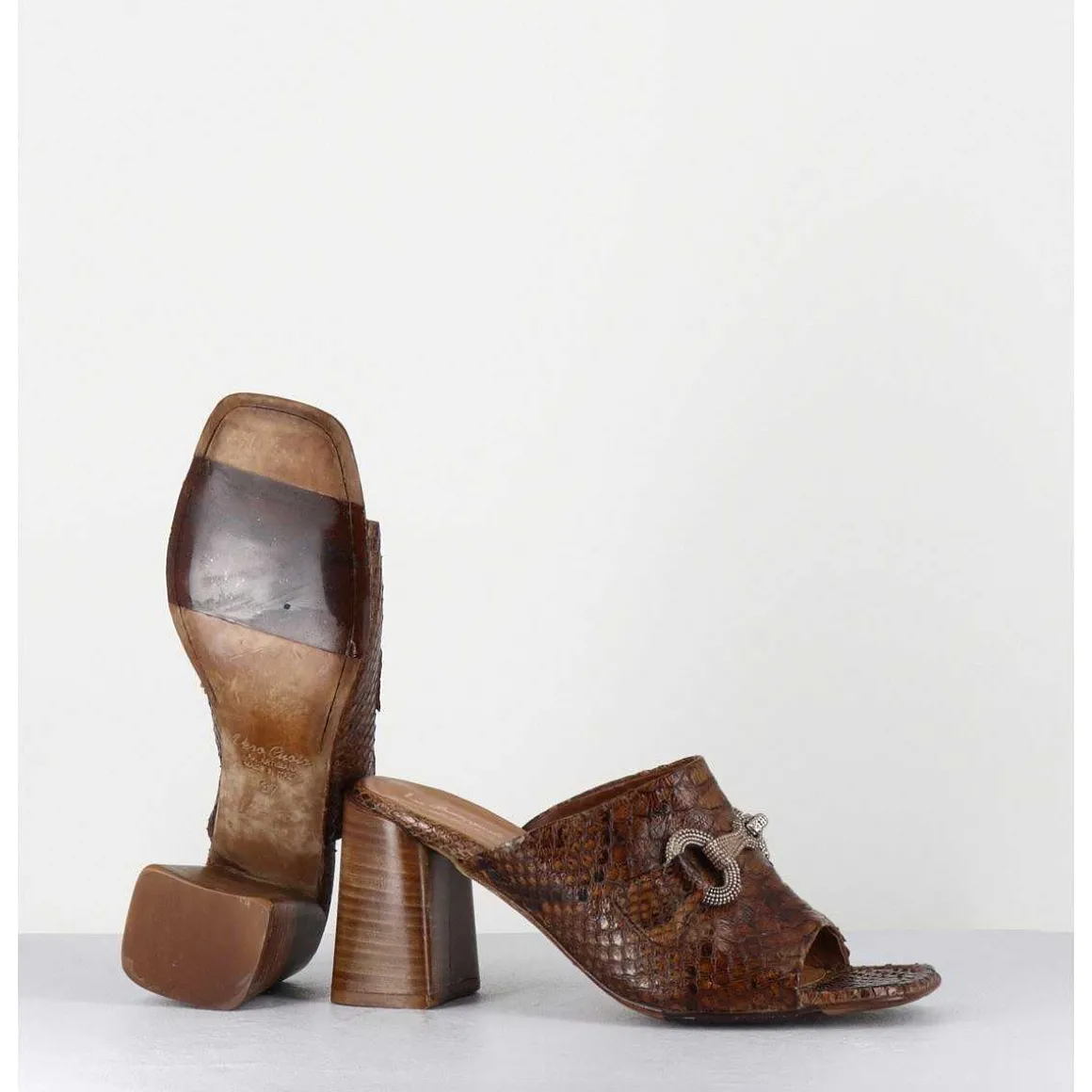 Mules A Talon Haut En Python Camel & Mors Cloute - 5317B Pitone Baneno
