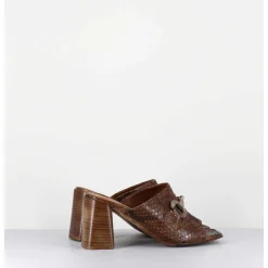 Mules A Talon Haut En Python Camel & Mors Cloute - 5317B Pitone Baneno