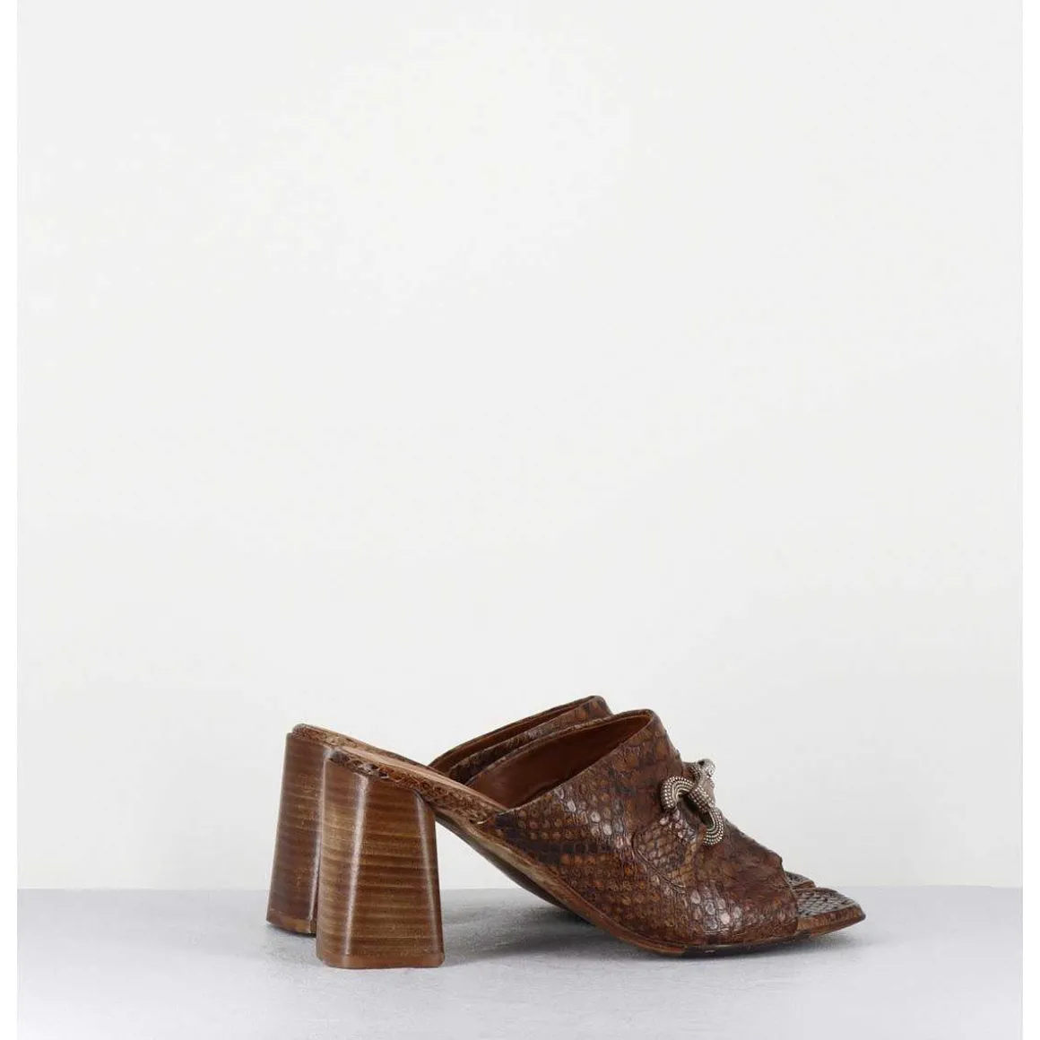 Mules A Talon Haut En Python Camel & Mors Cloute - 5317B Pitone Baneno