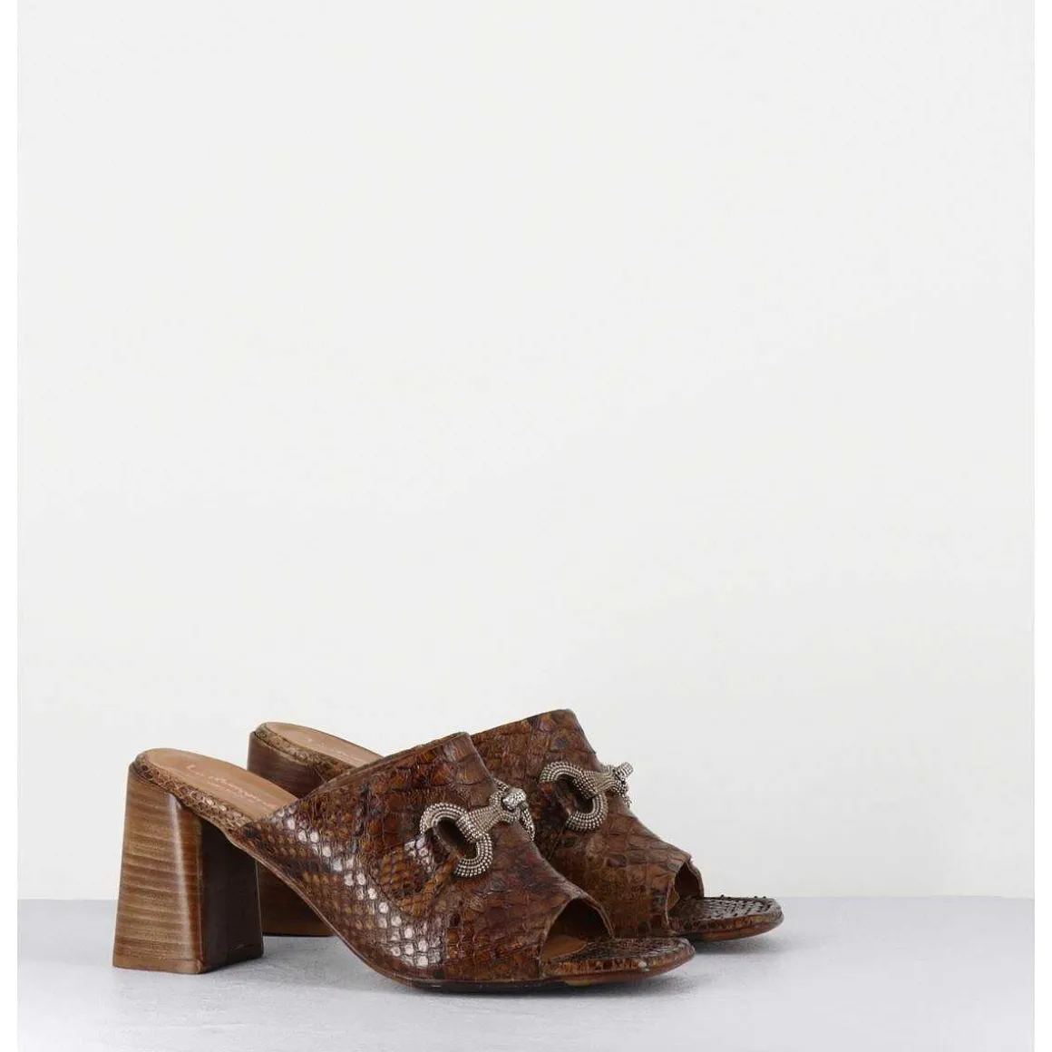 Mules A Talon Haut En Python Camel & Mors Cloute - 5317B Pitone Baneno