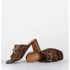 Mules A Talon Haut En Python Camel & Mors Cloute - 5317B Pitone Baneno