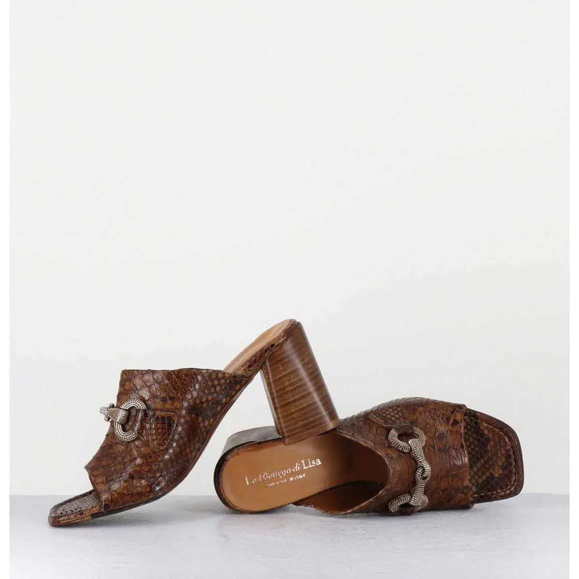 Mules A Talon Haut En Python Camel & Mors Cloute - 5317B Pitone Baneno