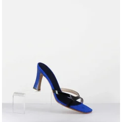Mules A Talon 90S En Cuir Bleu & Noir - Mj1086 Suede Royal