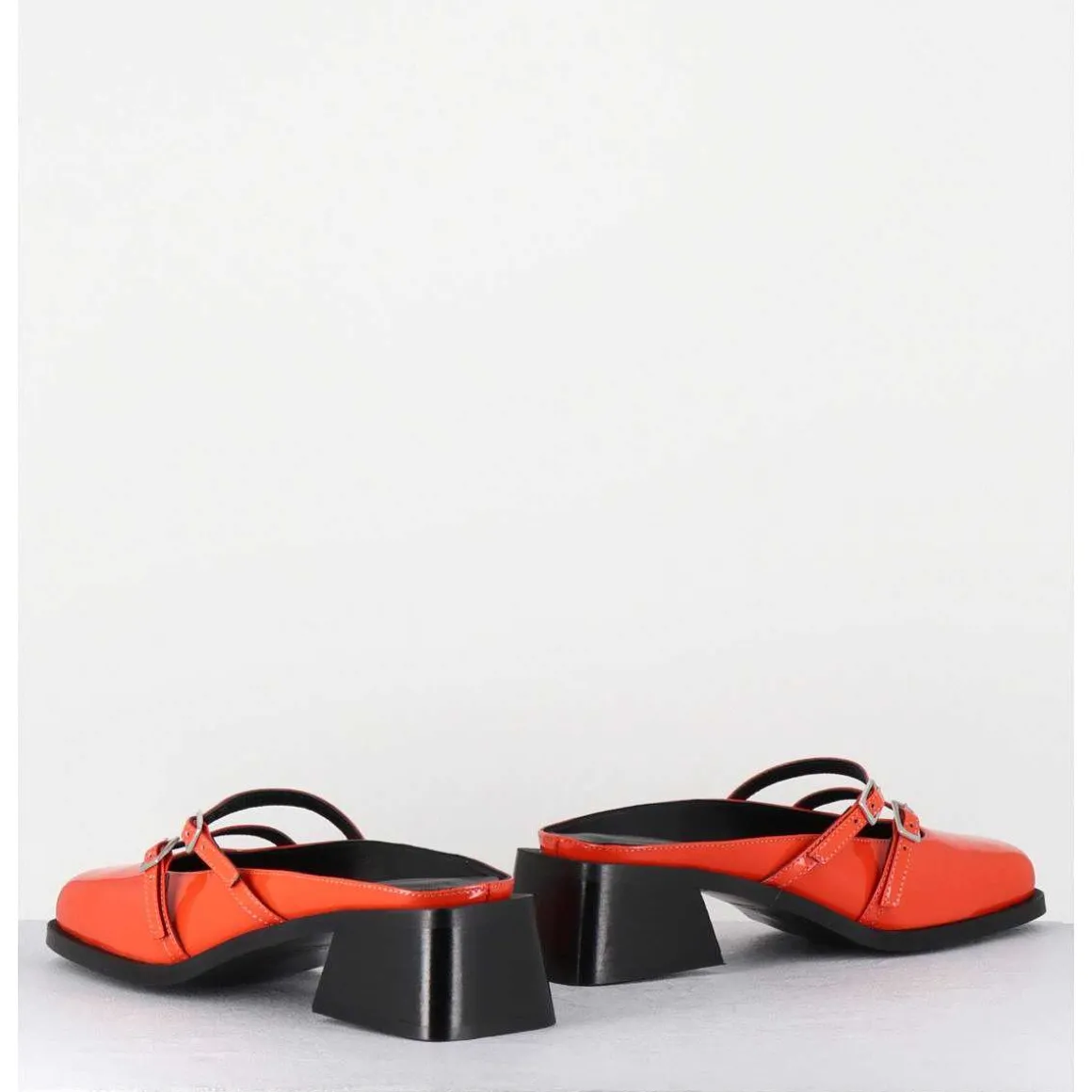 Mules Babies En Cuir Vernis Orange - Andie Orange Patent