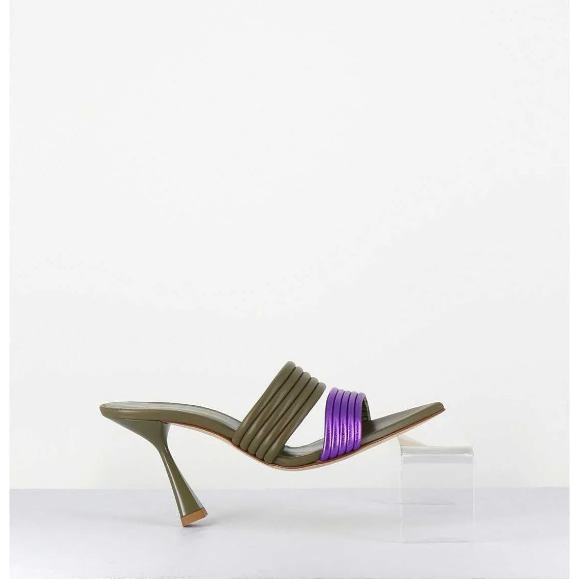 Mules Bi-Matiere Bout Pointu Talon Haut Vert & Violet - Kati Valley Laminato