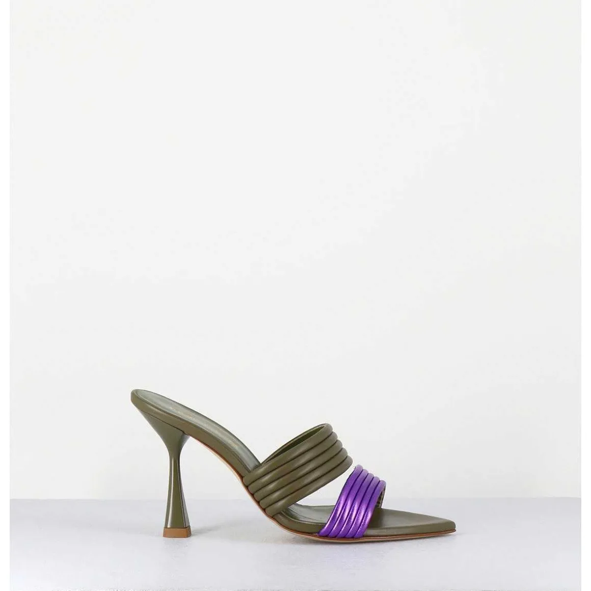 Mules Bi-Matiere Bout Pointu Talon Haut Vert & Violet - Kati Valley Laminato