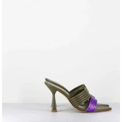Mules Bi-Matiere Bout Pointu Talon Haut Vert & Violet - Kati Valley Laminato