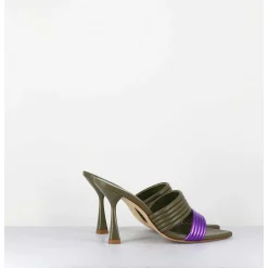 Mules Bi-Matiere Bout Pointu Talon Haut Vert & Violet - Kati Valley Laminato