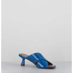 Mules Bout Carre Petit Talon Vernis Bleu - Cenza Vernice Blu