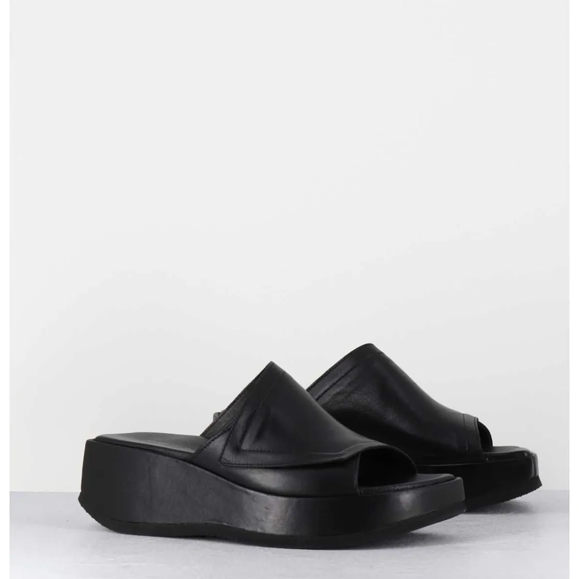 Mules Compensees Asymetriques En Cuir Noir - Galau1 Buffy Nero