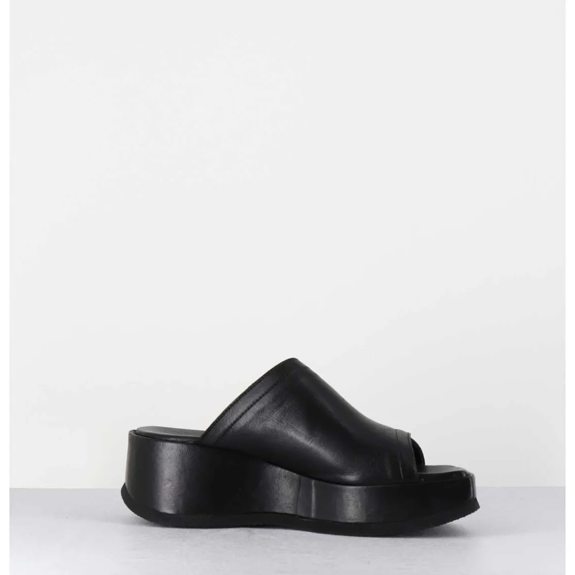 Mules Compensees Asymetriques En Cuir Noir - Galau1 Buffy Nero