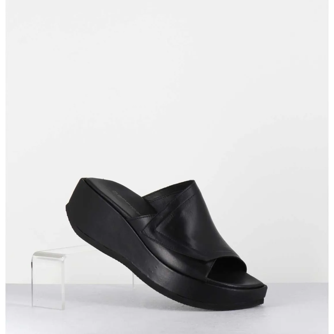 Mules Compensees Asymetriques En Cuir Noir - Galau1 Buffy Nero