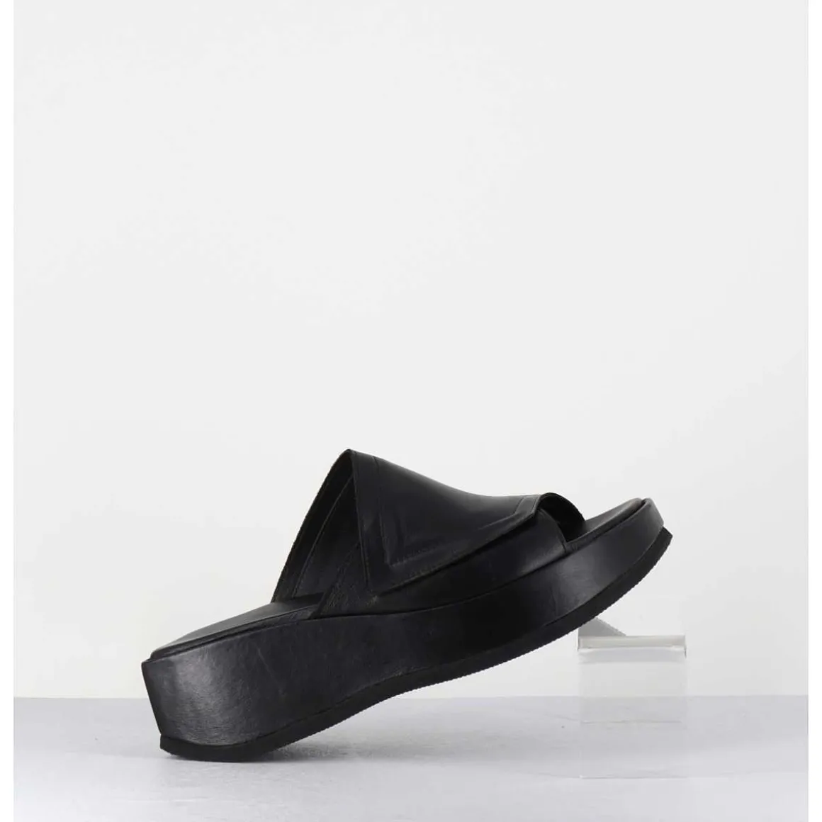 Mules Compensees Asymetriques En Cuir Noir - Galau1 Buffy Nero