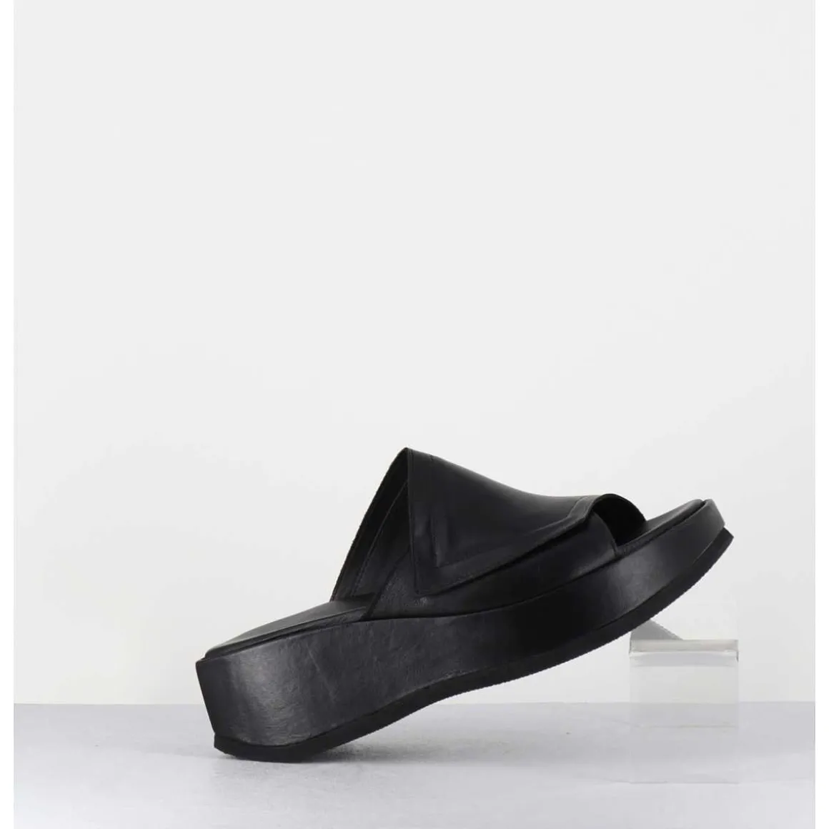 Mules Compensees Asymetriques En Cuir Noir - Galau1 Buffy Nero