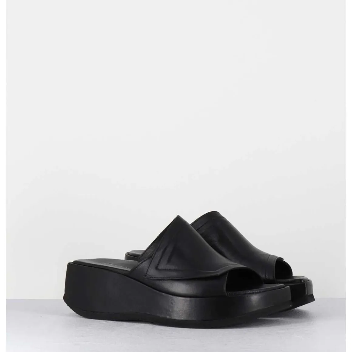 Mules Compensees Asymetriques En Cuir Noir - Galau1 Buffy Nero