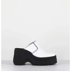 Mules Compensees Cuir Blanc 90S Wedge - Mirabella White Mules