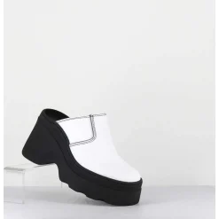 Mules Compensees Cuir Blanc 90S Wedge - Mirabella White Mules