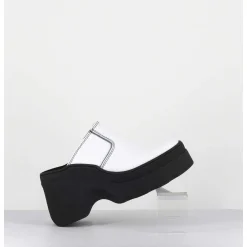 Mules Compensees Cuir Blanc 90S Wedge - Mirabella White Mules