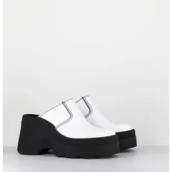 Mules Compensees Cuir Blanc 90S Wedge - Mirabella White Mules