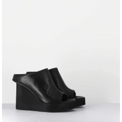 Mules Compensees Destructure En Cuir Noir - 3781 Gas Nero