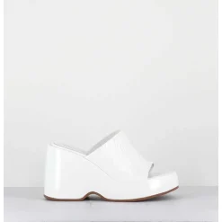 Mules Compensees 90S En Cuir Vernis Blanc - Masa4 Cindy Bianco