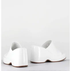 Mules Compensees 90S En Cuir Vernis Blanc - Masa4 Cindy Bianco