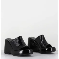Mules Compensees 90S En Cuir Vernis Noir - Masa2 Cindy Nero