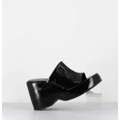 Mules Compensees 90S En Cuir Vernis Noir - Masa2 Cindy Nero
