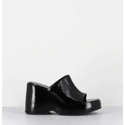 Mules Compensees 90S En Cuir Vernis Noir - Masa2 Cindy Nero