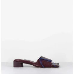 Mules Cuir Violet & Fils Bleus Petit Talon - Fifi Tumbled Mauve