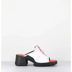 Mules En Cuir Blanc & Zip Orange - Bertie White Sandals