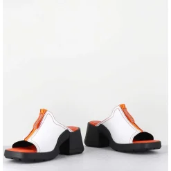 Mules En Cuir Blanc & Zip Orange - Bertie White Sandals