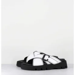 Mules En Cuir Blanc Semelle Crantee - Lacey White Sandals