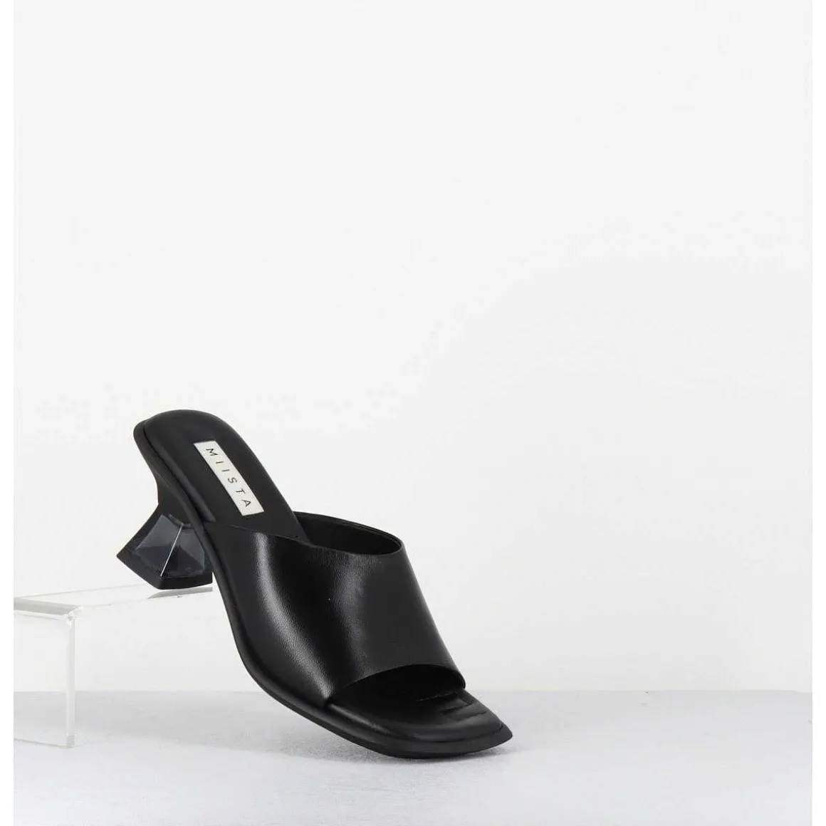 Mules En Cuir Noir Talon Plexi - Synthia Black Sandals