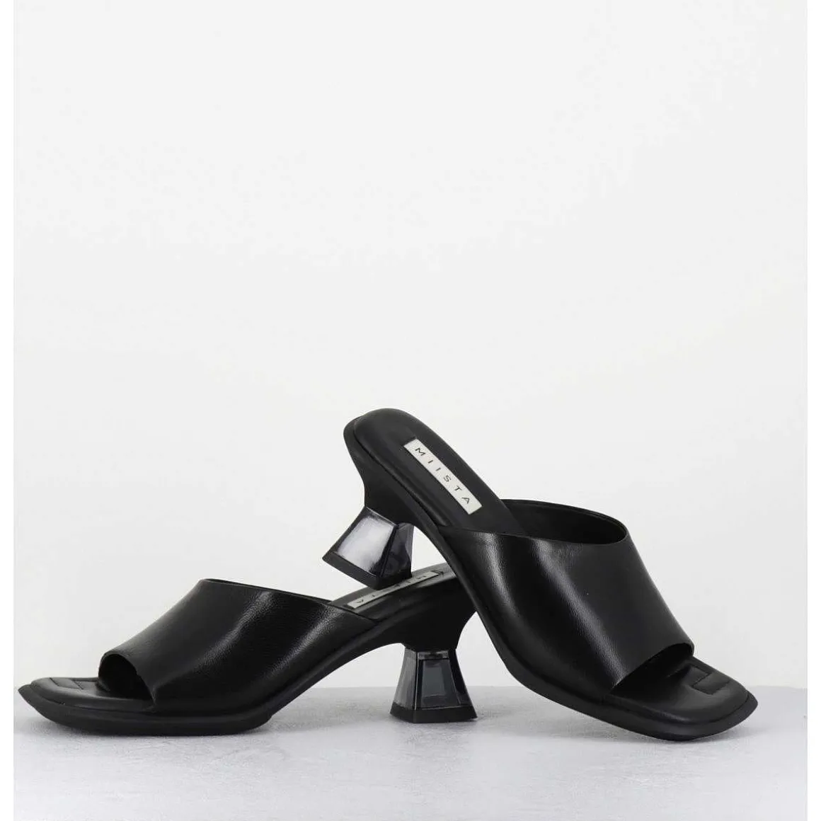 Mules En Cuir Noir Talon Plexi - Synthia Black Sandals