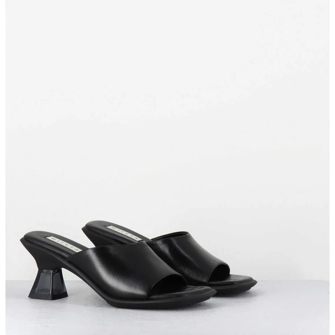 Mules En Cuir Noir Talon Plexi - Synthia Black Sandals