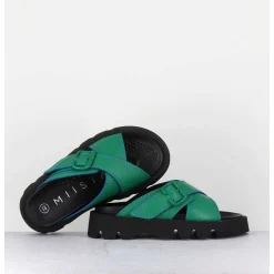 Mules En Cuir Vert Semelle Crantee - Lacey Green Sandals