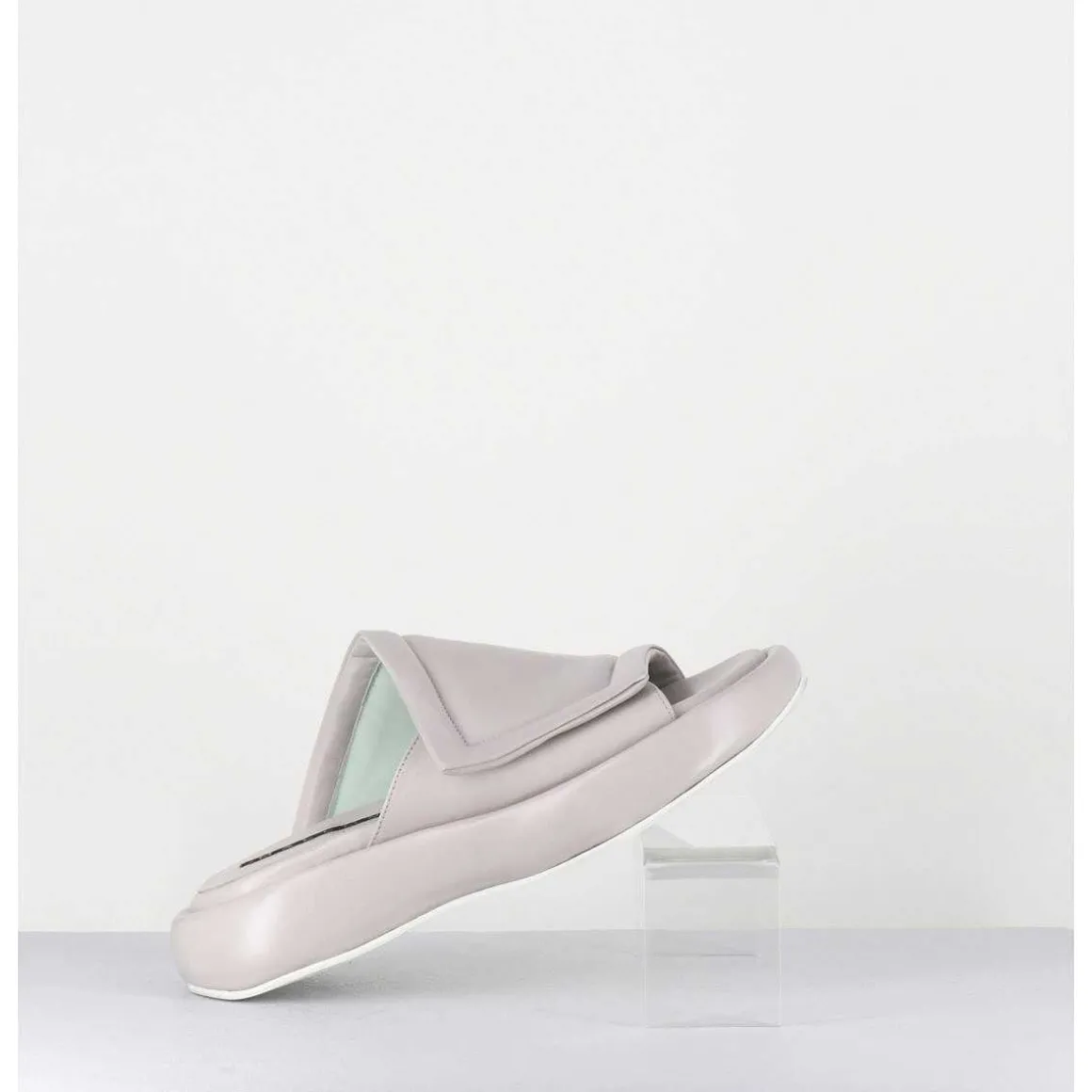 Mules Minimalistes Semelle Epaisse En Cuir Souple Gris - M23E Rombo Grey