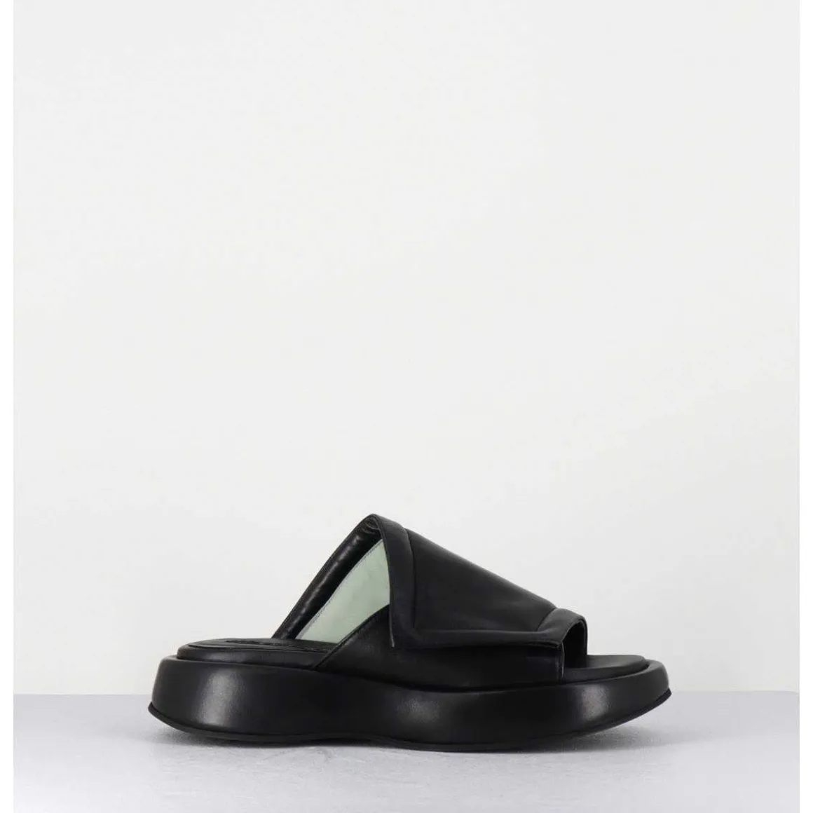 Mules Minimalistes Semelle Epaisse En Cuir Souple Noir - M23E Rombo Nero